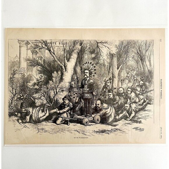 Thomas Nast Native American Tammany 1871 Victorian Woodcut Engraving LGBinTN2 - Picture 2 of 3